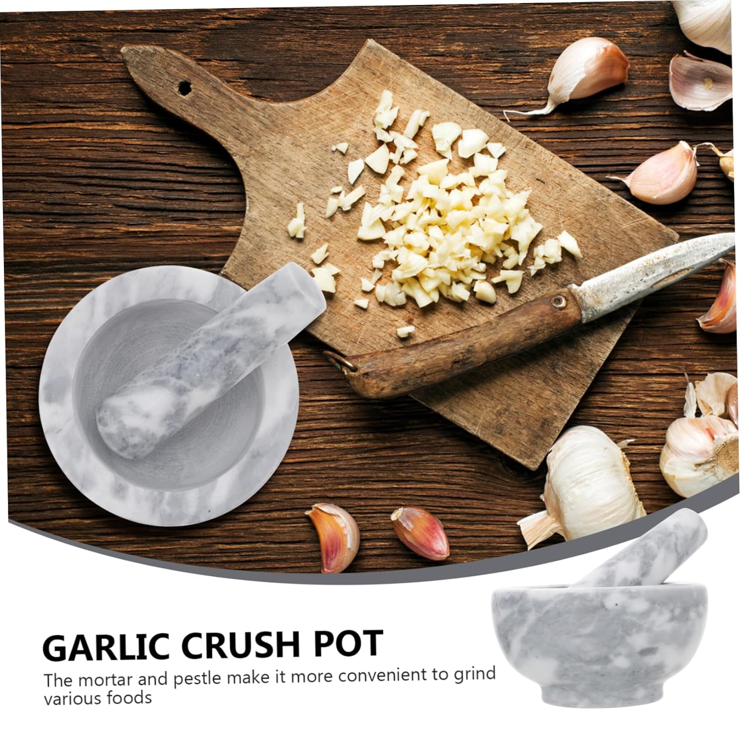 Ergonomic Marble Garlic Crusher Tool Pestle Muddler Bowl Safe Easy to Use for