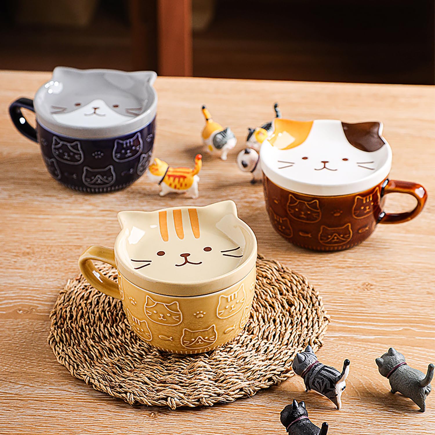 Niedlicher Keramik-Katzen-Kaffeebecher Mit Deckel – 300 Ml, Mikrowellengeeignet, Perfektes Geschenk