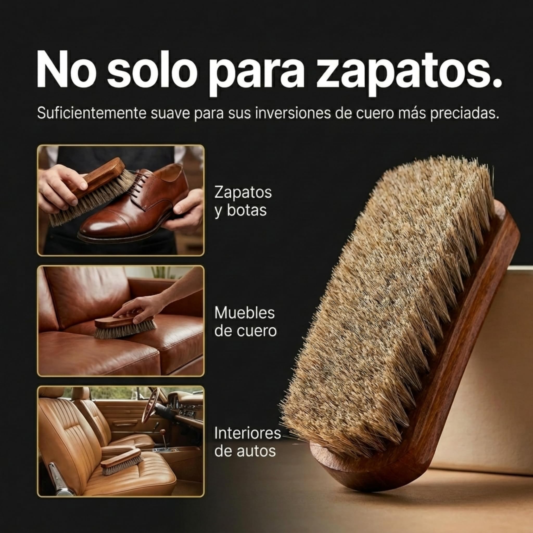 Kaps Cepillo para Zapatos, Cerda de Pelo Natural, Limpiar y Pulir (15cm)