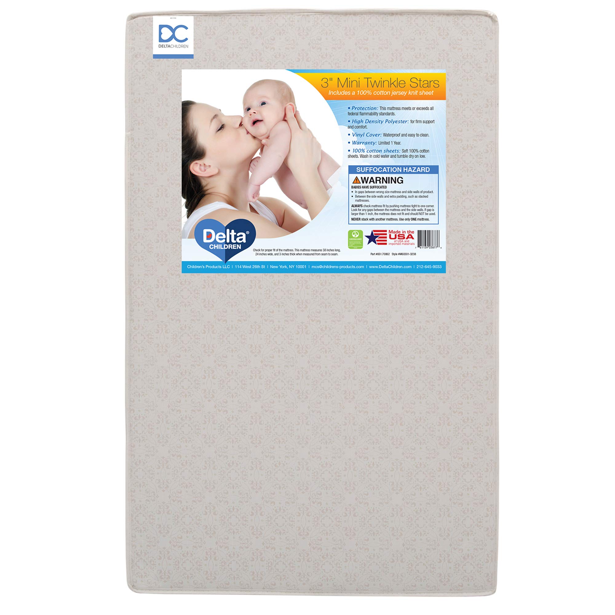 Buy Delta Children Twinkle Stars 3Inch Mini Crib Mattress with 100