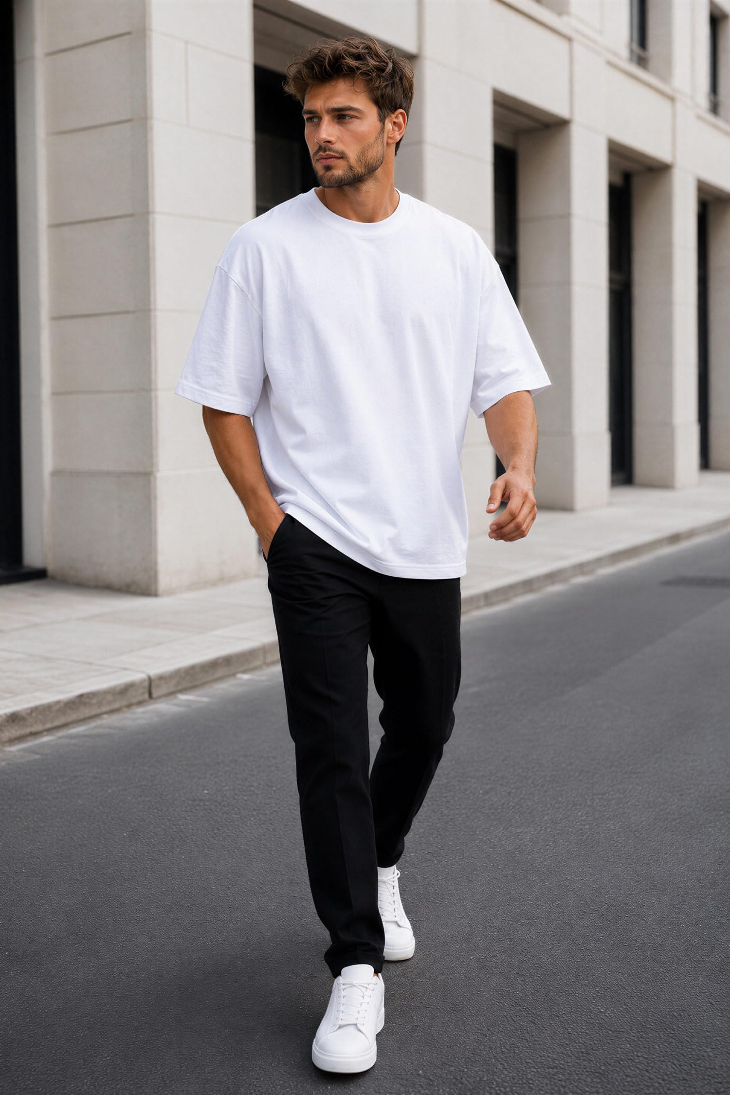 Reichstadt T-Shirt Uomo Oversize Basic Cotone Manica Corta Girocollo Casual | T-shirt oversize basic da uomo in cotone, manica corta e scollo rotondo, traspirante per look casual e tempo libero