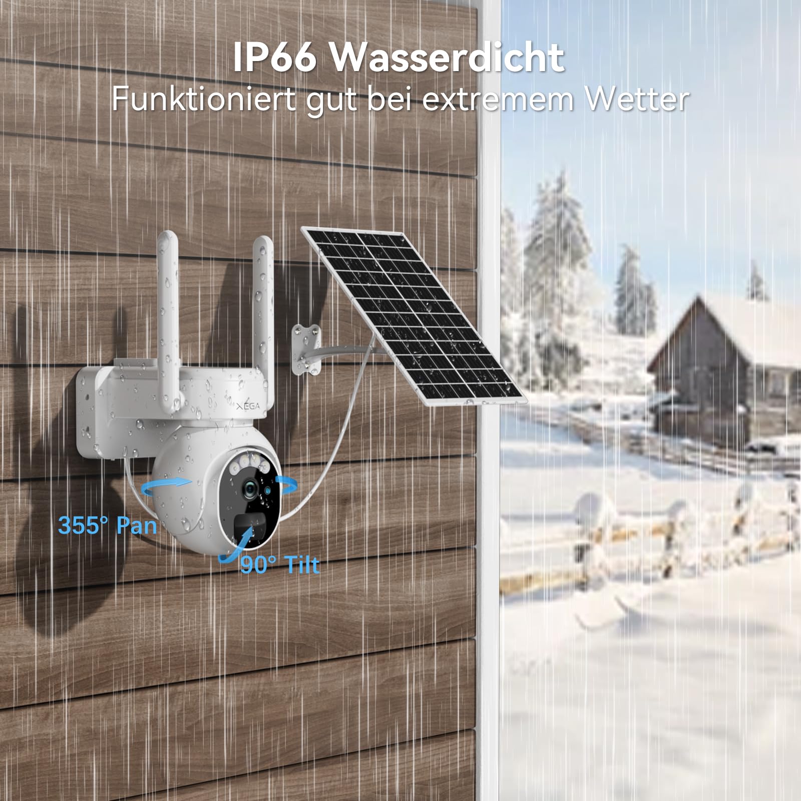 Xega 4G LTE Caméra Surveillance Solaire avec Carte Sim 2K HD Caméra Extérieure sans Fil inclinable à 355°/90° Caméra de Surveillance sans WiFi Vision Nocturne Détection de Mouvement IP66