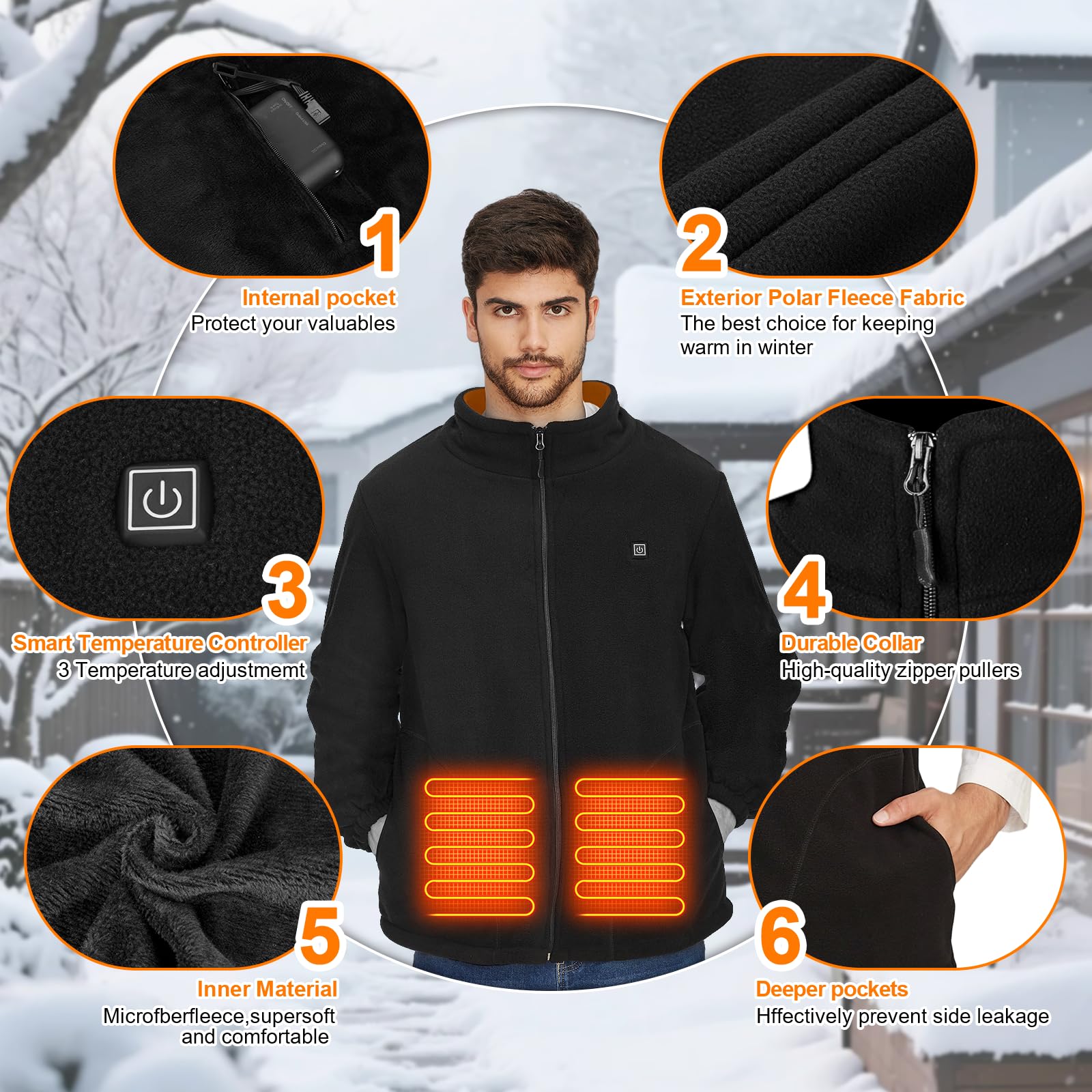 TOUVE Veste Chauffante Homme Femme Sans Manche 5 Zones 3 Niveaux Chauffage