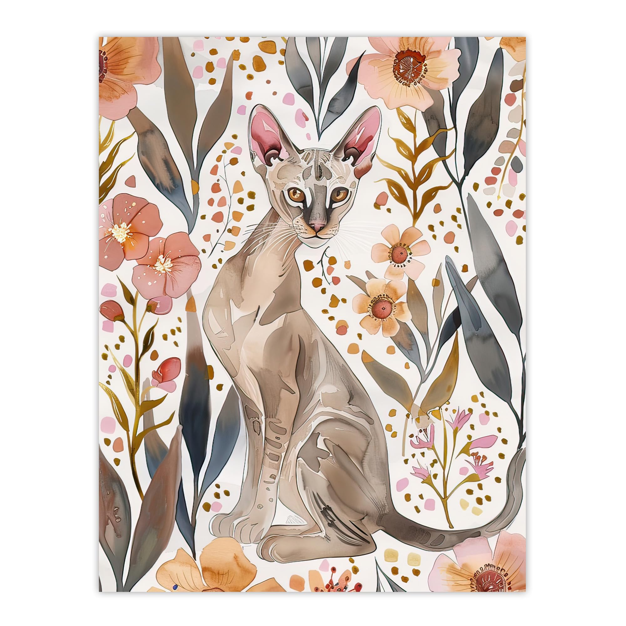 Artery8 Cat Lover Oriental Shorthair with Anemone Flowers Living Room Large Wall Art Poster Print Thick Paper 18X24 Inch
