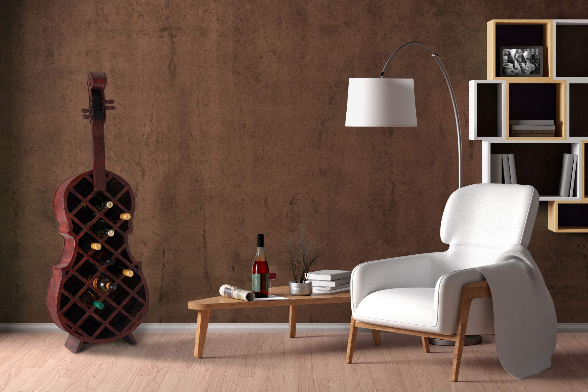 Stagecaptain Stradivino Weinregal für 21 Flaschen - Weinständer aus Holz in Vintage-Optik - Handgemachtes Cello Flaschenregal - Flaschenständer in Höhe 135 cm - Retro Weinflaschenhalter