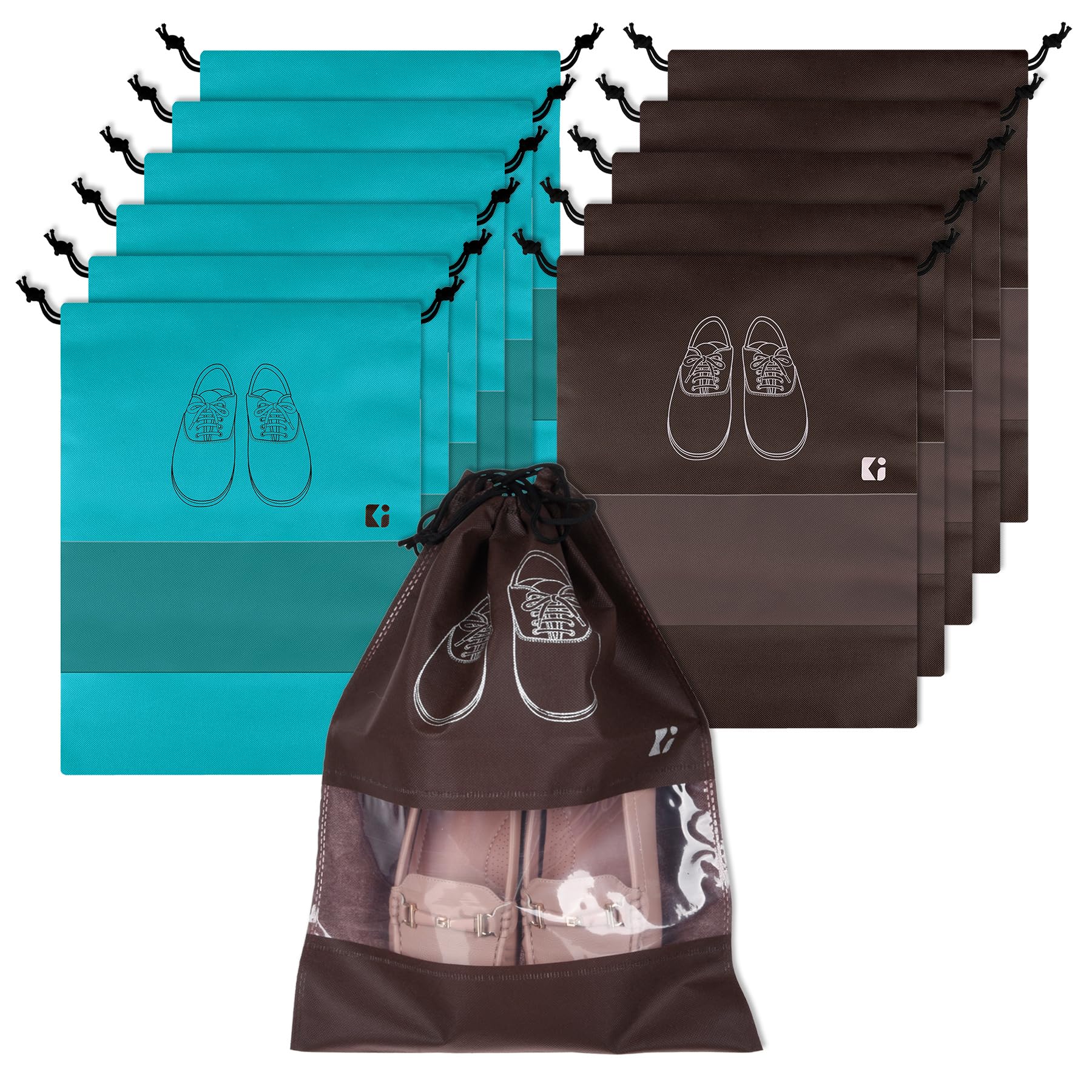 kuber industries Pack of 12 Shoe Bags | Shoe Bags for Travel | Non-Woven Shoe Storage Bags | Storage Organizers Set | Shoe Cover with Transparent Window | Shoe Dori Cover | Green & Coffee-picture-28