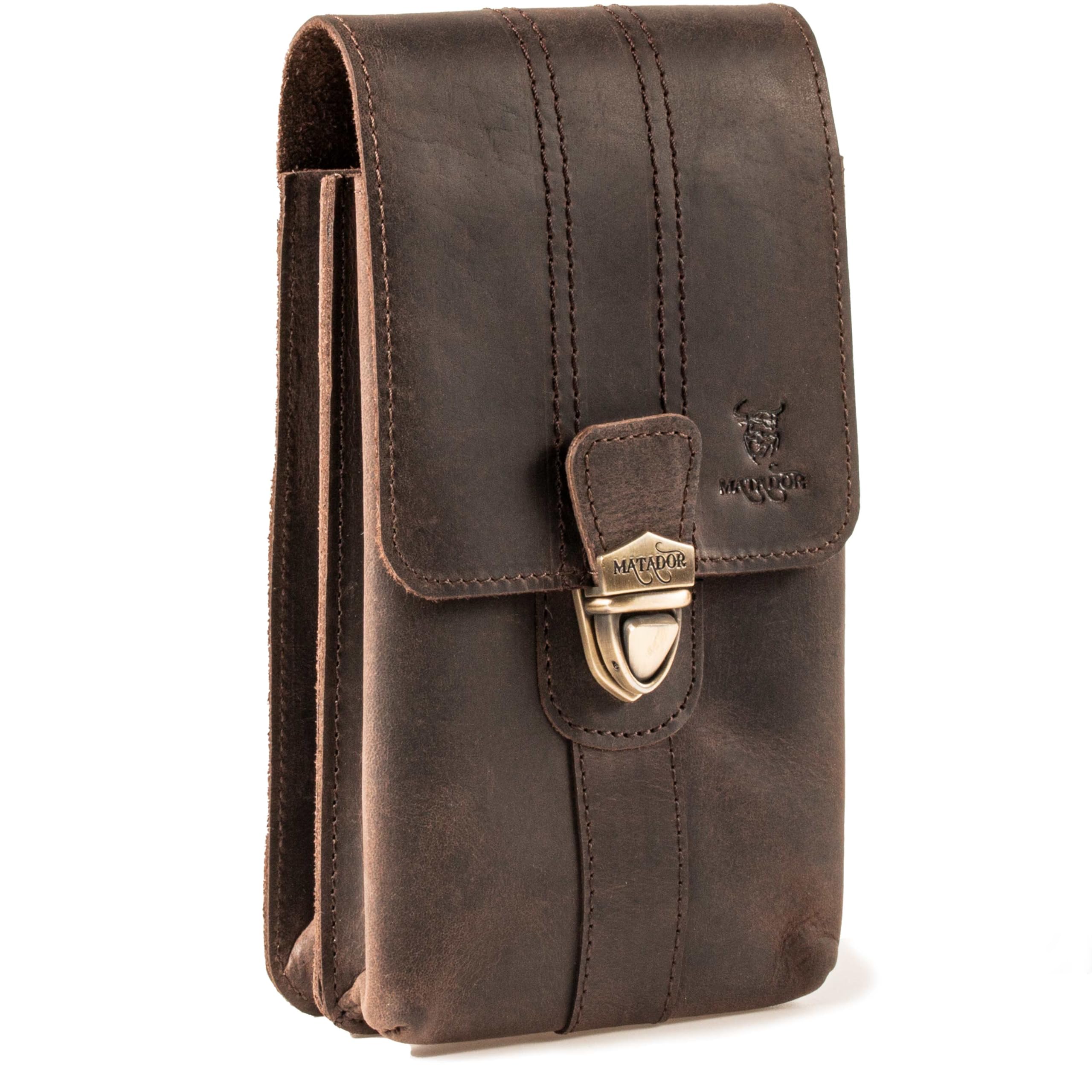 MATADOR Malaga XL - Sac banane en cuir pour homme - Spacieux avec double compartiment - Élégant pour smartphone jusqu'à 7,5" - Marron foncé, xl