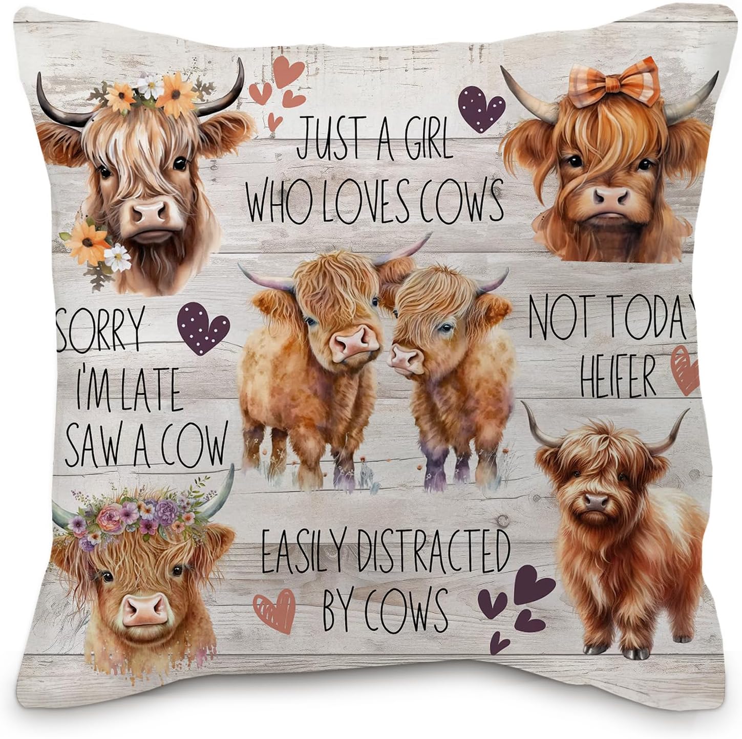 Highland Cow Pillow Covers 20x20 - Cute Western Gifts for Women & Girls, Highland Cow Decor for Bed, Farm Throw Pillow Cases, Set of 4