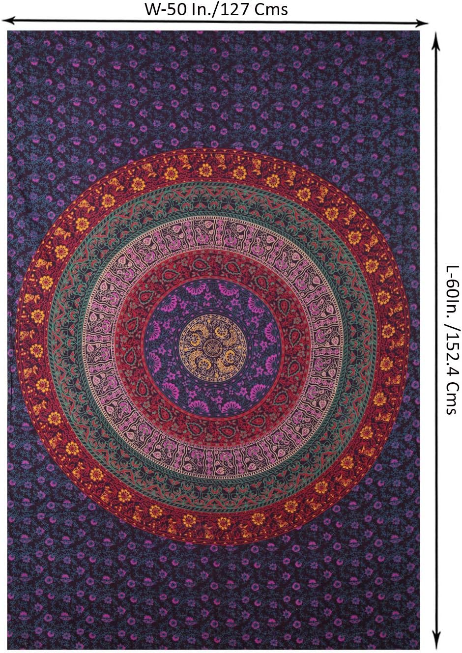 RAJRANG Colorful Hippie Tapestries - 50x60 Inches - Indian Mandala Tapestry Bohemian Bedspread Ethnic Dorm Decor Wall Hanging Boho Picnic Camping Beach Throw Medallion Multicolor