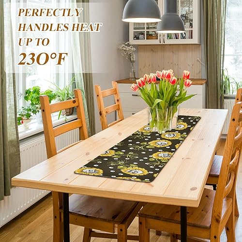 Miniatura 5 de Salvamanteles largos de calaveras de girasoles para ollas y sartenes calientes, alfombrilla protectora de calor para encimera y alfombrilla