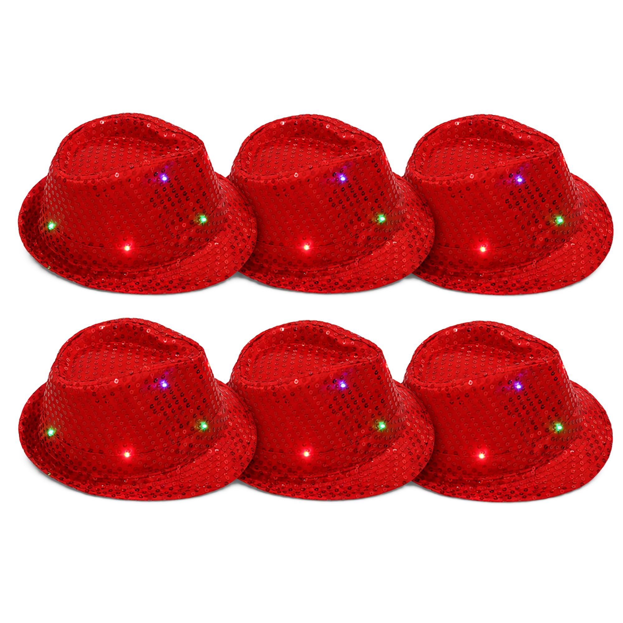 The Fancy Dress® Adult LED Light Up Sequin Trilby Hat, Women Men Multi-Function Fedora Flashing Jazz Hat Cowboy Hat Performance Props Party & Carnival Fancy Dress Up Hats Unisex, 6 Pack Red — image 1