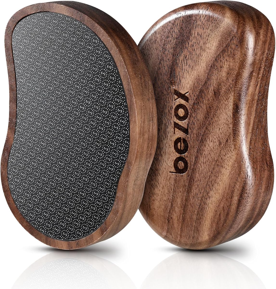 BEZOX Glass Foot Scrubber - Nano-glass Pedi Egg Pumice Stone for Feet Dead Skin, Plastic-free Pedicure Foot File Callus Remover for Silky Smooth Feet - Walnut Wood Handled