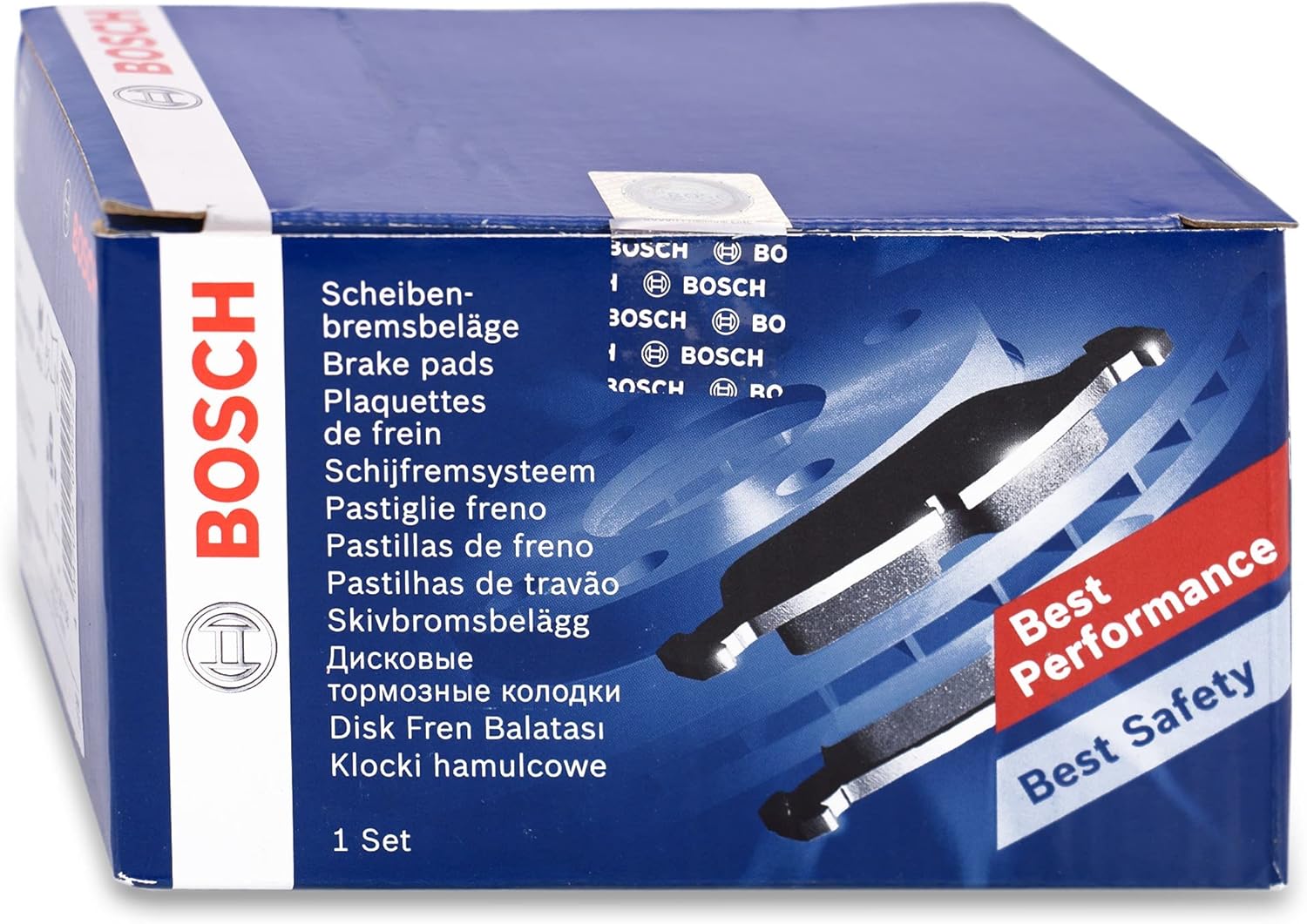 Bosch BP1505 - Brake Pads Car Front Axle - Bosch Quality - Reduced Noise and Dust - ECE-R90 Certified - Copper-Free - 1 Set of 4 Pads - With Accessories