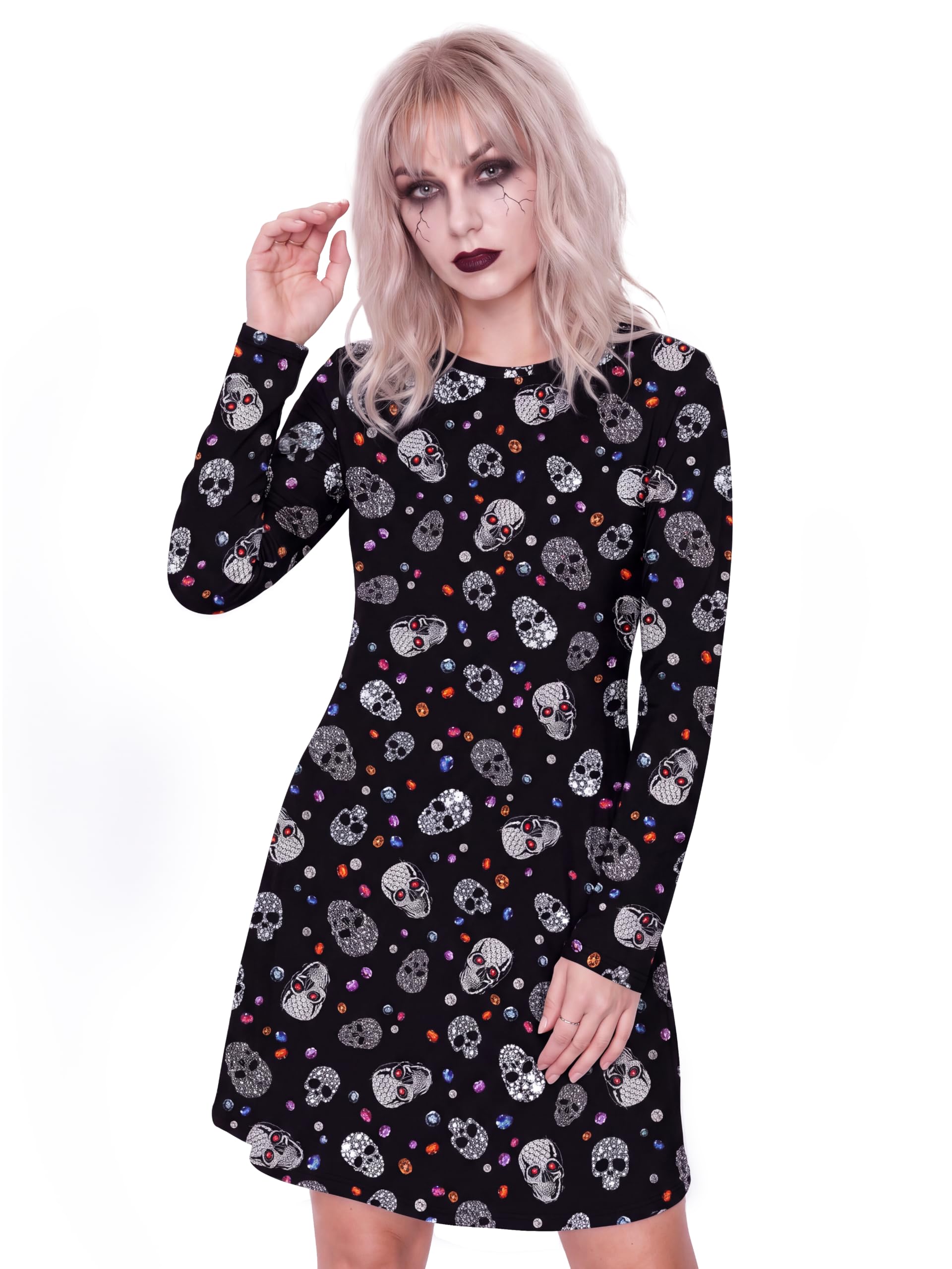 Love My Fashions® Womens Halloween Dress Scary Costume Adults Ghost Skull with Scary Bats Pumpkin Party Wear Womens Top — image 1