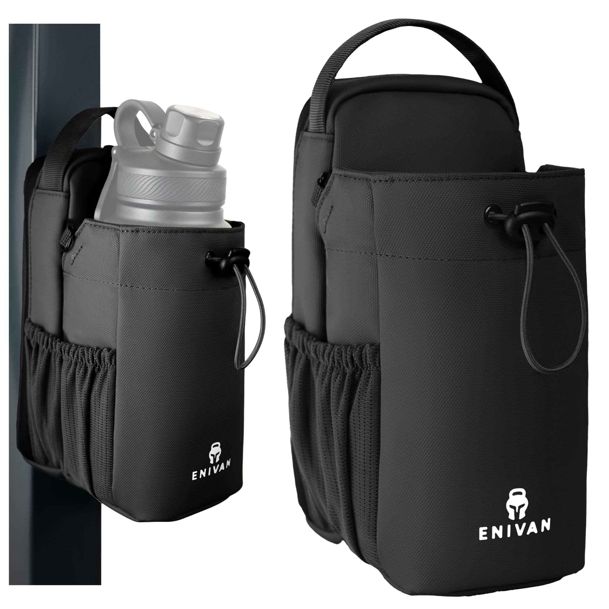Sac Magnétique Sport avec Fixation Aimantée, Porte Bouteille et Gourde 1,5L, Porte Téléphone, Bandoulière Homme Femme, Mousqueton Clés, Sac Banane Gym, Musculation, Noir
