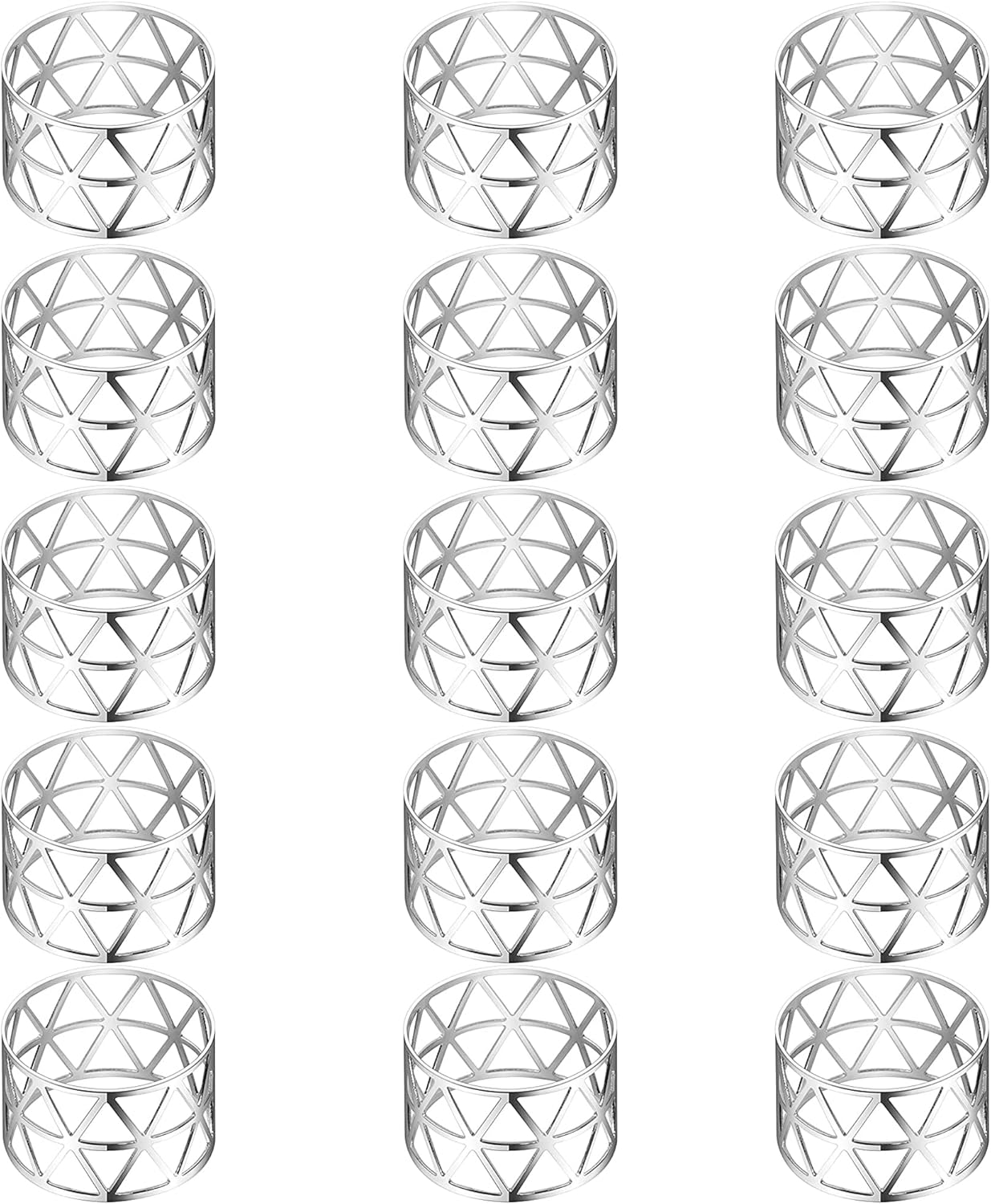 15 Pieces Silver Napkin Rings, BetterJonny Metallic Triangle Napkin Holder Hollow