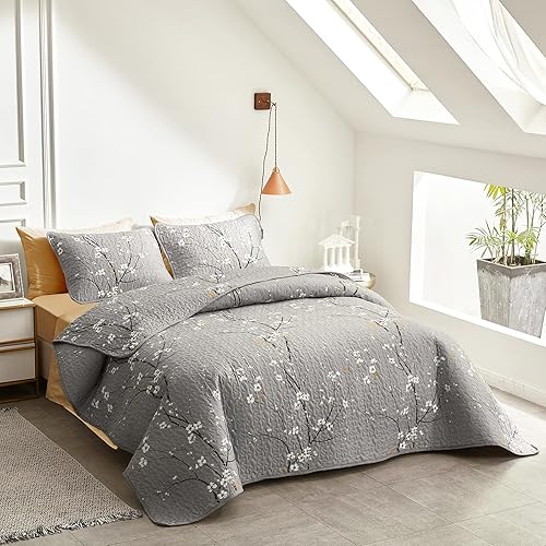 Miniatura 3 de UOZZI BEDDING Juego de edredón de 7 piezas para cama en una bolsa, tamaño King, con ramas grises (1 edredón reversible de 102 x 90 pulgadas, 2