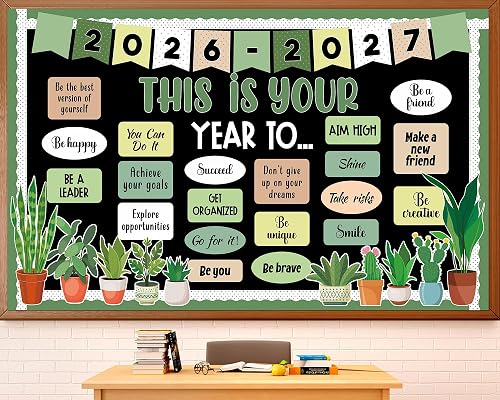 This is Your Year to Bulletin Board Set Plant Welcome Back to School Classroom Decoration Positive Affirmation Greenery Paper Cutouts Inspirational Bulletin Board for 2027 Office Chalkboard Wall Door