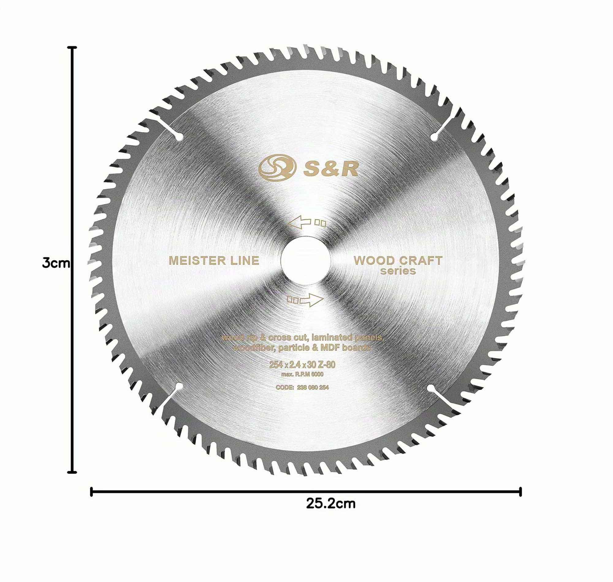 S&R Lama per Sega Circolare 254. Disco Smerigliatrice Taglio Legno Professionale (254 x 30 x 2,4mm 80 Denti) compatibile con sega a immersione e sega circolare Bosch e Makita