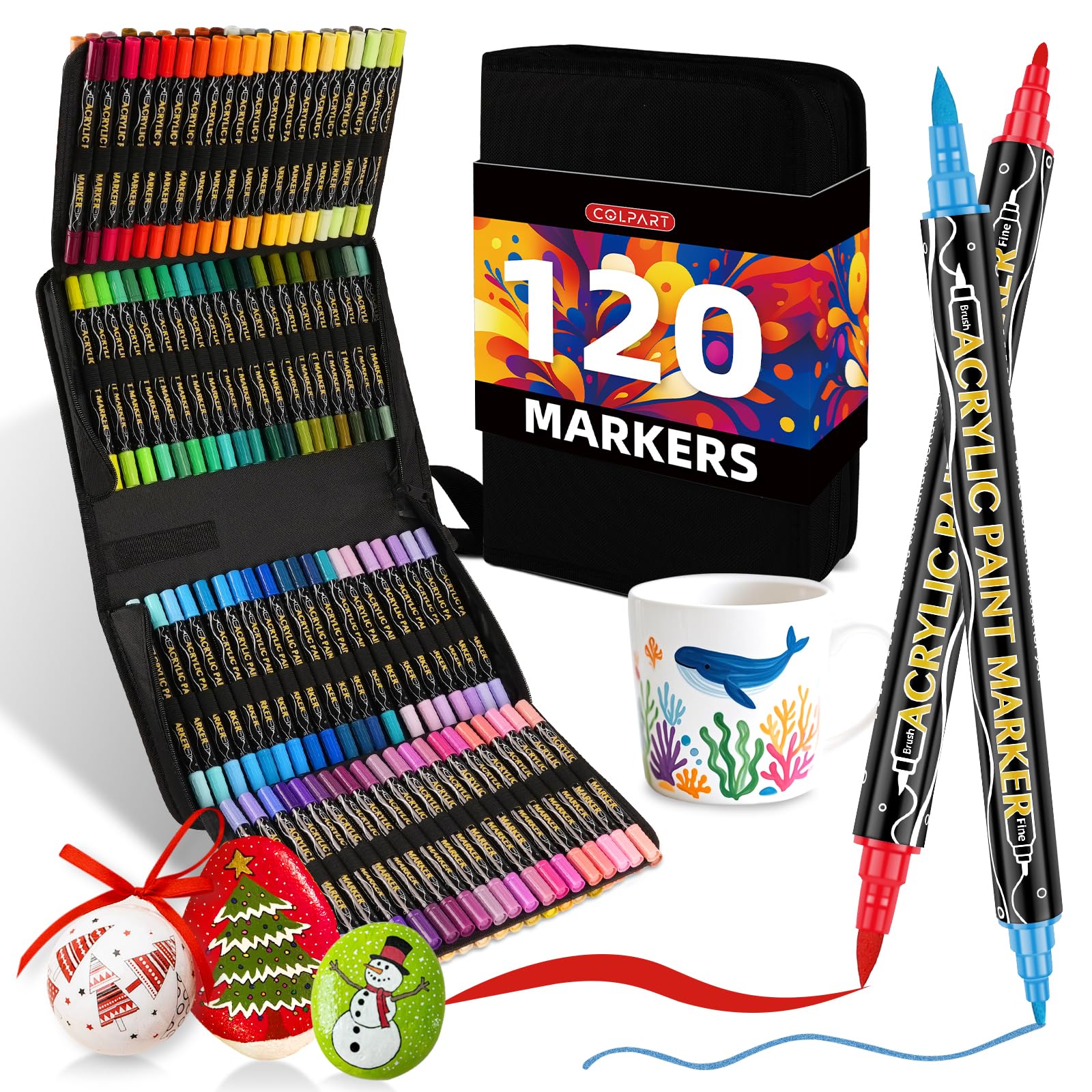 colpart Acrylic Paint Markers,120 Colors Dual Tip Acrylic Paint Pens,Brush Tip and Fine T…