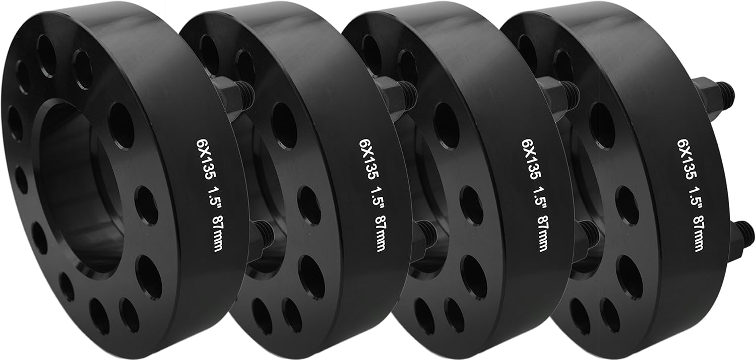4 PC Black Hub Centric 1.5" Wheel Adapters Spacers 14x2.0 Thread Pitch Fits Raptors Expeditions & More 2003-2014 Ford F-150