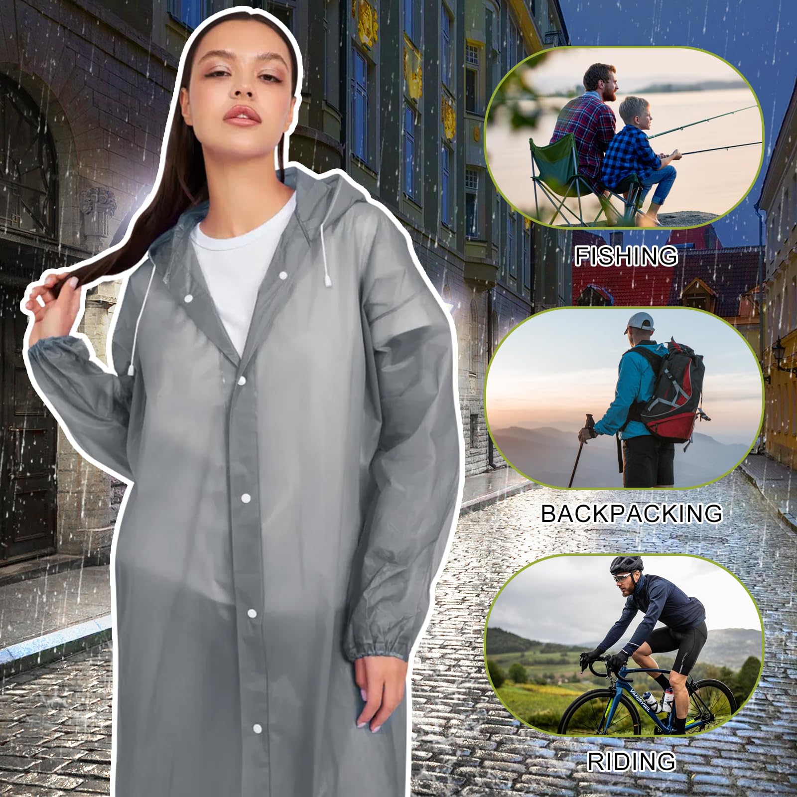 AOKITO Chubasquero para Mujeres y Hombres - Poncho Impermeable Reutilizable, Poncho de Lluvia de Material EVA Transpirable para Senderismo, Ciclismo, Camping y Viajes