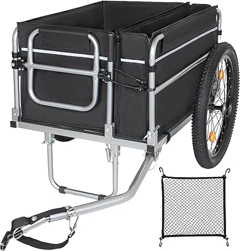 Miniatura 11 de LuckyNote: remolque de carga para bicicleta de alta resistencia 3 en 1, marco de acero compatible con bicicleta, capacidad de 110 libras, cochecito