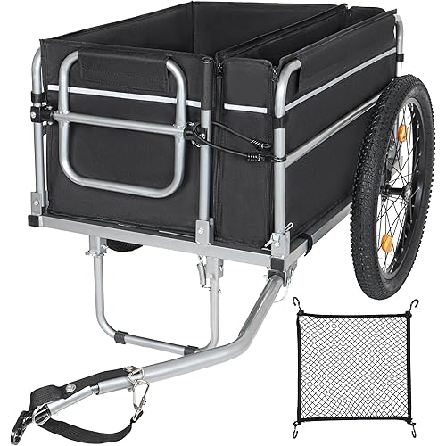 3-in-1 Heavy-Duty Bicycle Cargo Trailer,110Lbs Cargo Wagon, Camper Trailer for E-Bikes, Convertible Stroller, Pull Cart w/Safe Hitch & Lockable Brake, 20" Wheels Folding Groceries Hauler