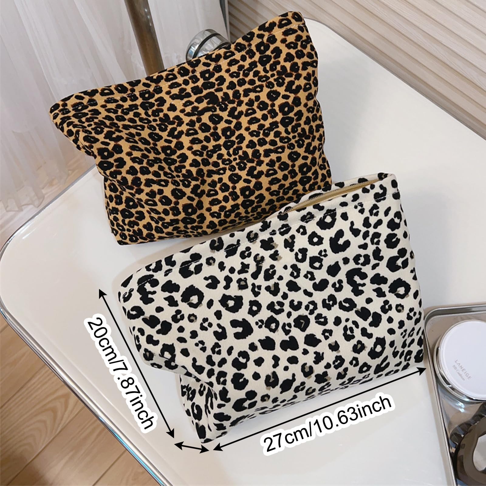 FOSDICK 2 Pieces Makeup Bag, Leopard Print Make Up Bag, Makeup Bags for Women Girls Large Capacity Makeup Organiser Bag - Image 4