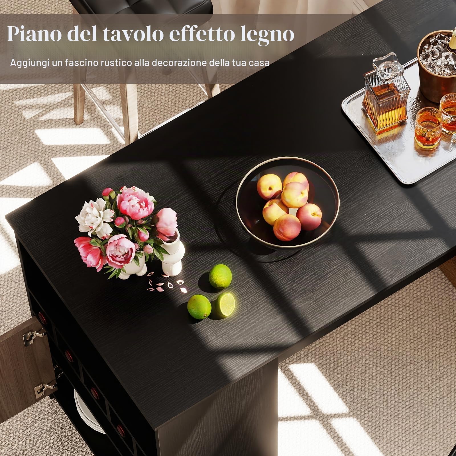 GIANTEX Bancone da Cucina e Bar Alto in Legno con Portabottiglie