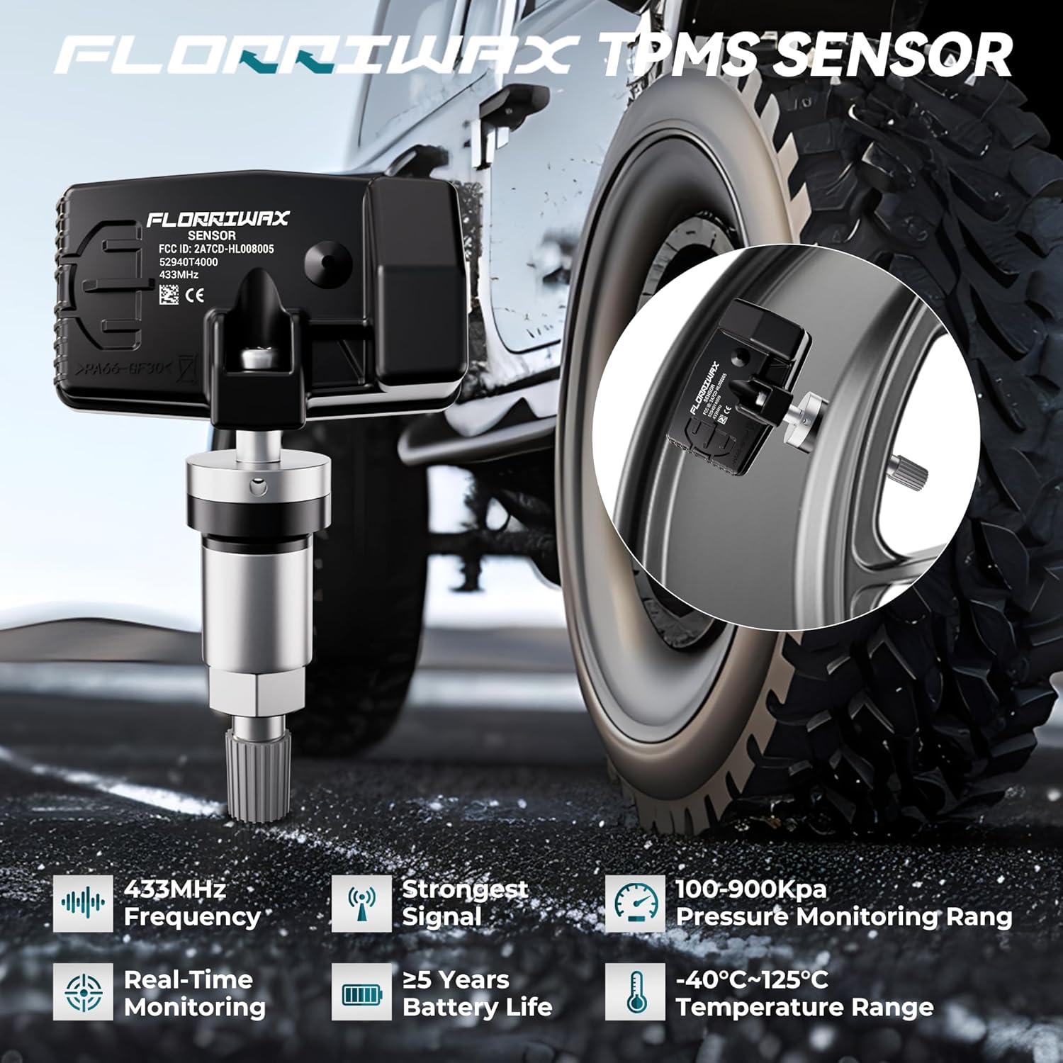 TPMS Sensor 433MHz Tire Pressure Monitoring Sensor Compatible with Hyundai Genesis Palisade Santa Fe Sonata Tucson, Kia K900. OE Replacement # 52940T4000,52940BV100,52940CG100(4Pcs)