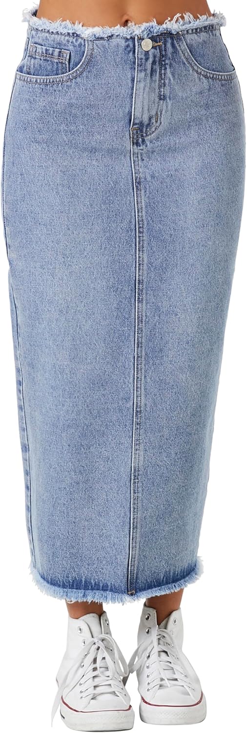 Forever 21 Womens Frayed Denim Maxi Skirt - Image 2
