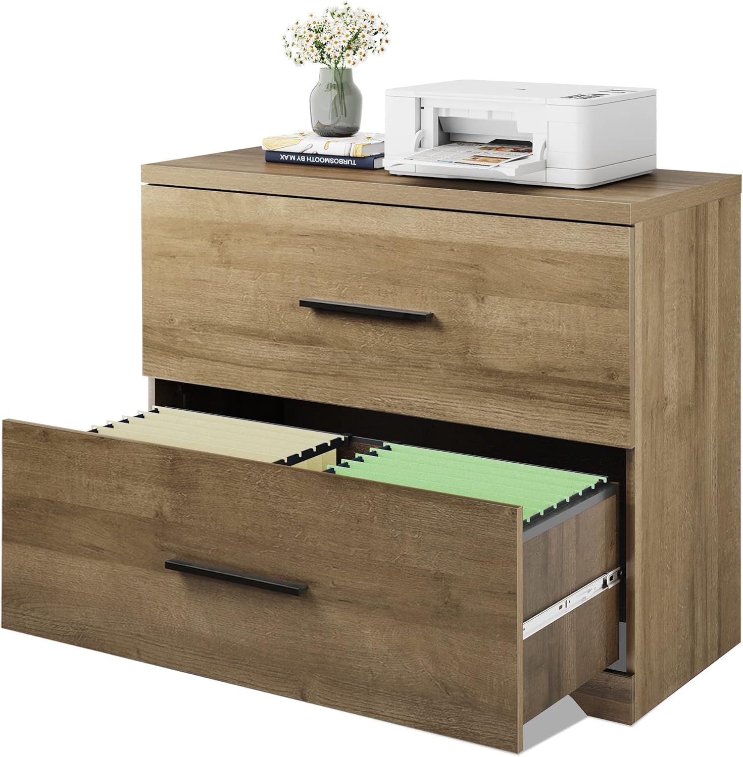 DEVAISE 2 Drawer Wood Lateral File Cabinet with Anti-tilt Mechanism, Storage Filing Cabinet for Home Office, Black : Office Products