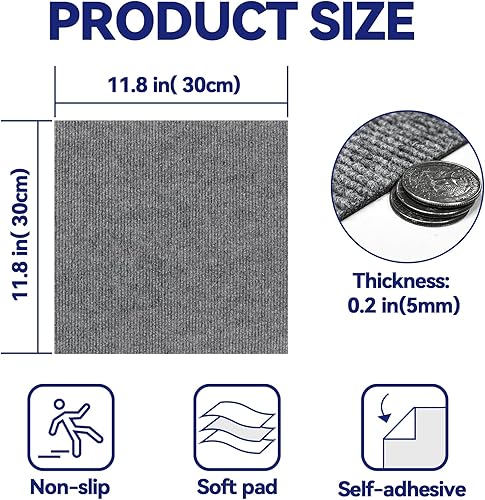 Miniatura 5 de CUCOS Azulejos de alfombra para despegar y pegar, azulejos cuadrados de 12 x 12 pulgadas, azulejos acolchados suaves, alfombra autoadhesiva 10