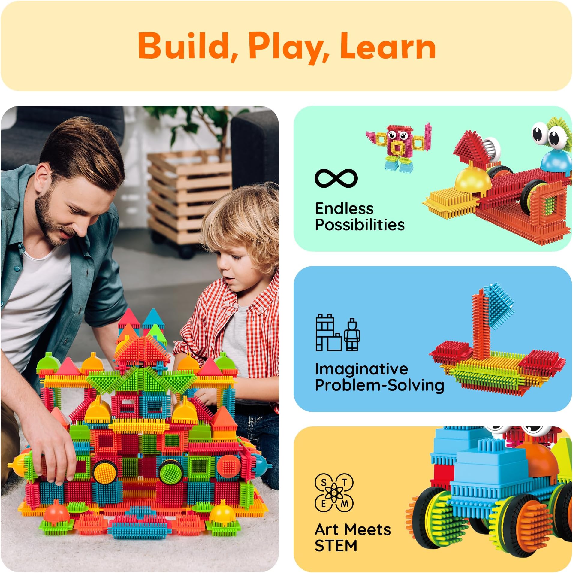 Picasso Toys PTB240 240pcs Hedgehog Shape 3D STEM Building Blocks Tiles Set Construction Learning Toy Stacking Educational Block, Creativity beyond Imagination, Inspirational, Recreational,Educational