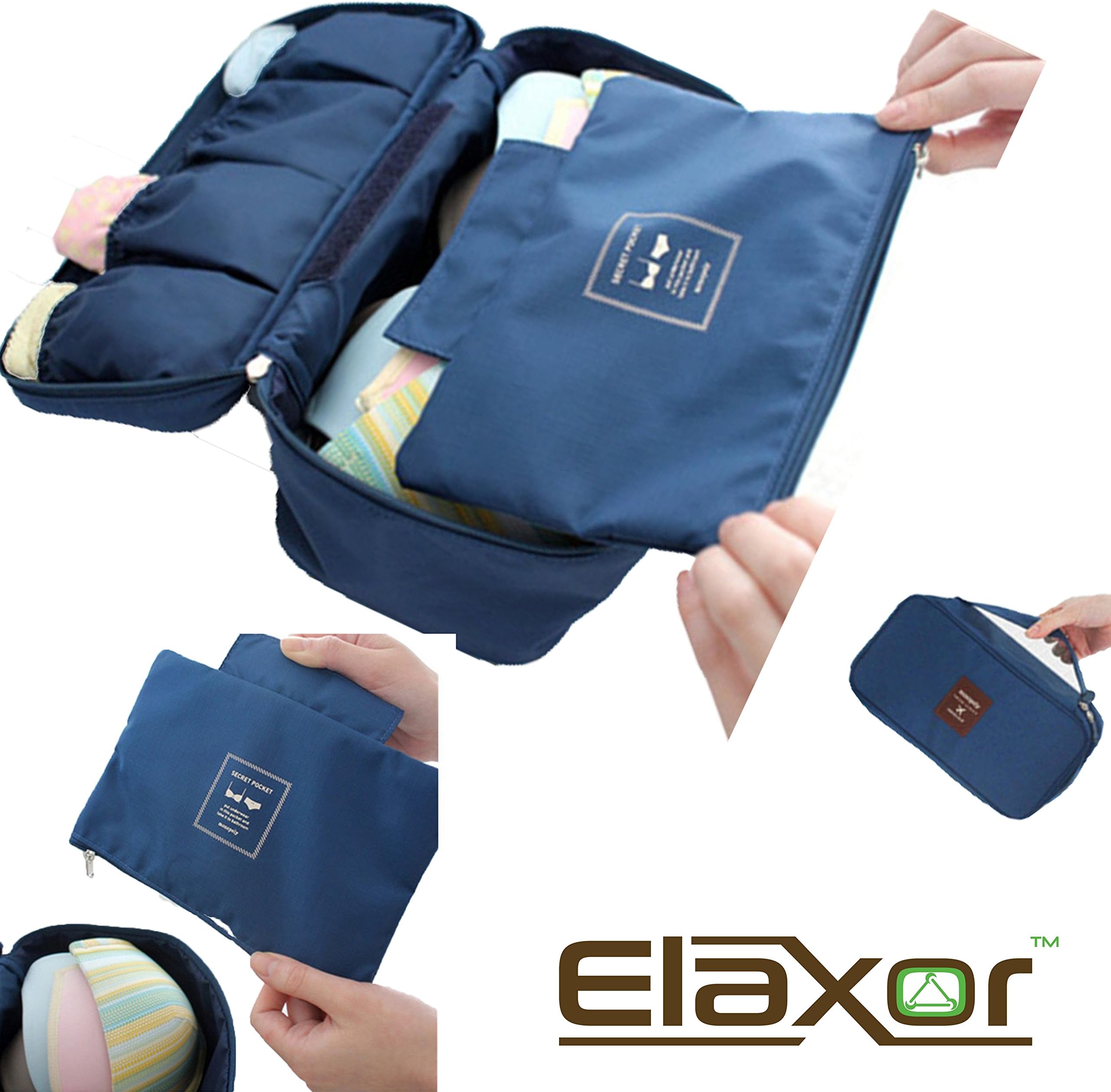 Elaxor Travel Multi Purpose Organizer / Underwear Pouch / Underwear Organizer / Multi-use Pockets Travel Bag Organizer / Cosmetic Travel organizer (Navy)