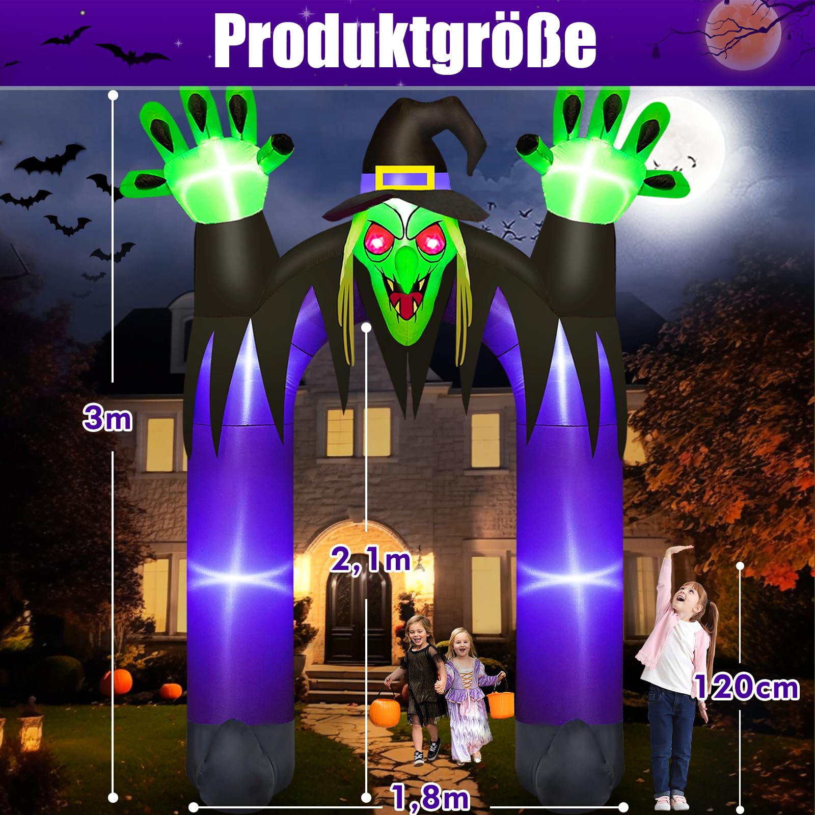 Danxilu 3m XXL Halloween Aufblasbar Hexe Torbogen Outdoor Deko | Aufblasbarer Bogen Dekoration mit LED-Beleuchtung für Garten Rasen Draußen Außen Hof Vorgarten Haunted House Eingang