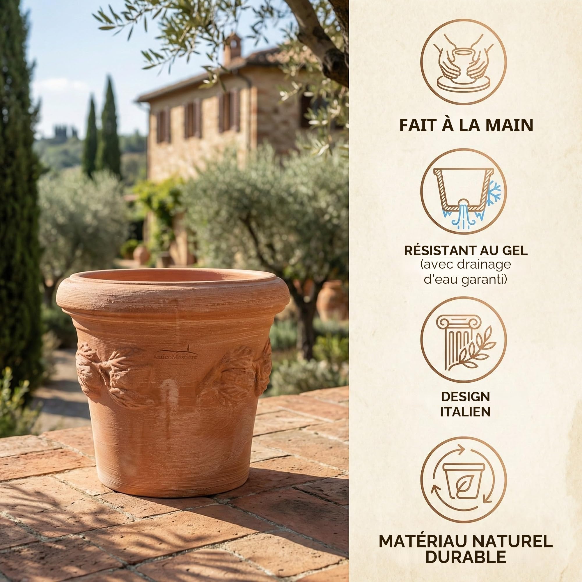 Pot de Fleurs en Terre Cuite | 25 cm | Motif Citron | Fabriqué en Italie | avec Soucoupe | Jardin | Maison | Décoration méditerranéenne(30cm)