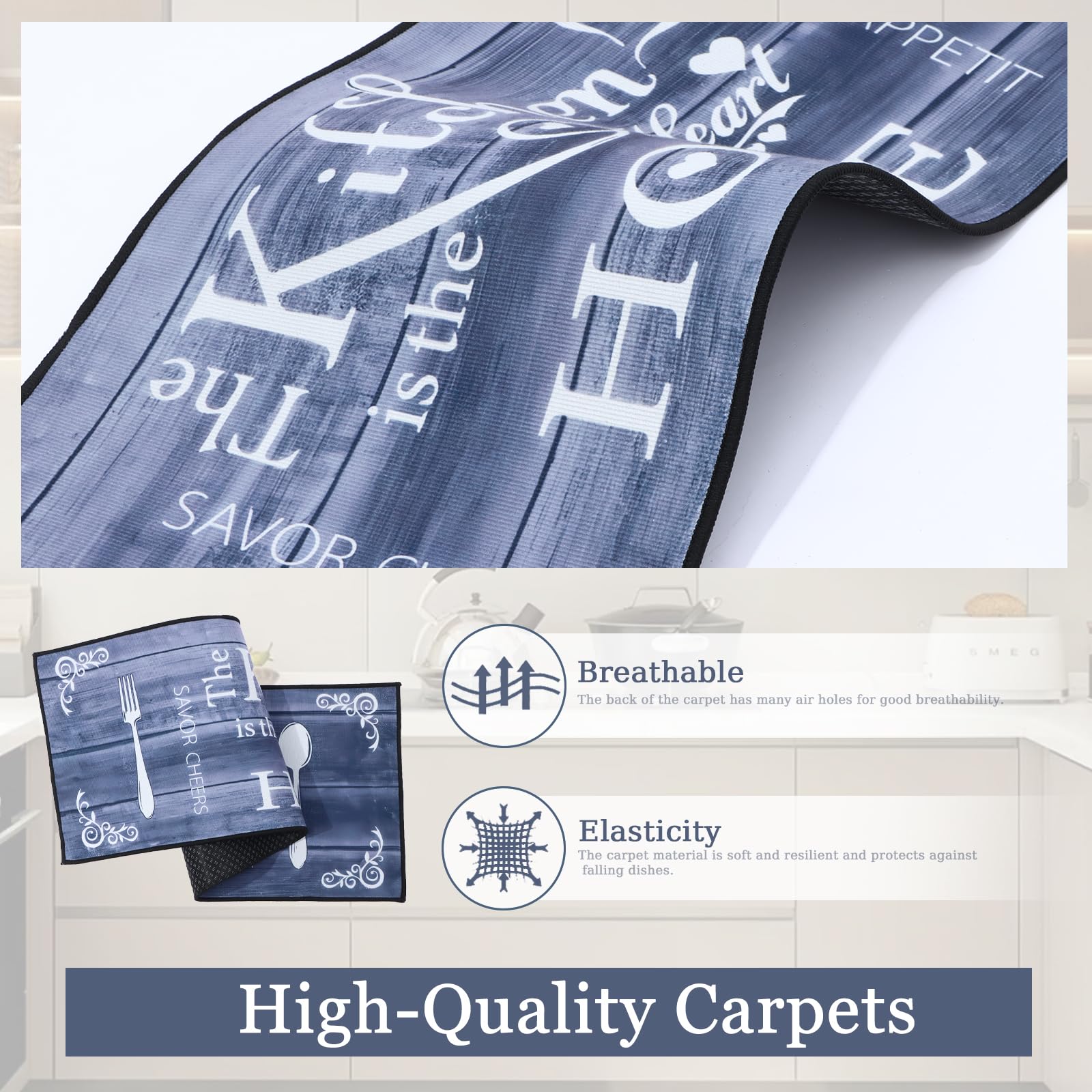 Tapis de Cuisine Boho 2 pièces, Lavable, Antidérapant pour Sol