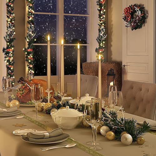 Miniatura 4 de Handepo Paquete de 48 velas cónicas sin llama realistas con luces amarillas parpadeantes de plástico de 11 pulgadas, funciona con pilas, para