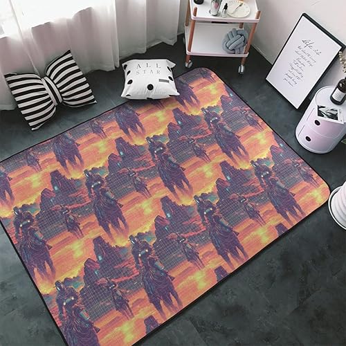 Area Rugs for Living Room Decor - Anti Slip Throw Washable Rugs 3x5, Indoor Soft Cyber Retro Western Cowboy Print Carpet for BedroomLivingRoomDining