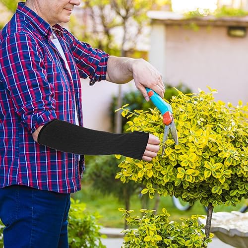 Vista 6 de 2 pares de mangas resistentes a los cortes con agujero para el pulgar para hombres y mujeres, mangas de protección de brazos de trabajo para brazos