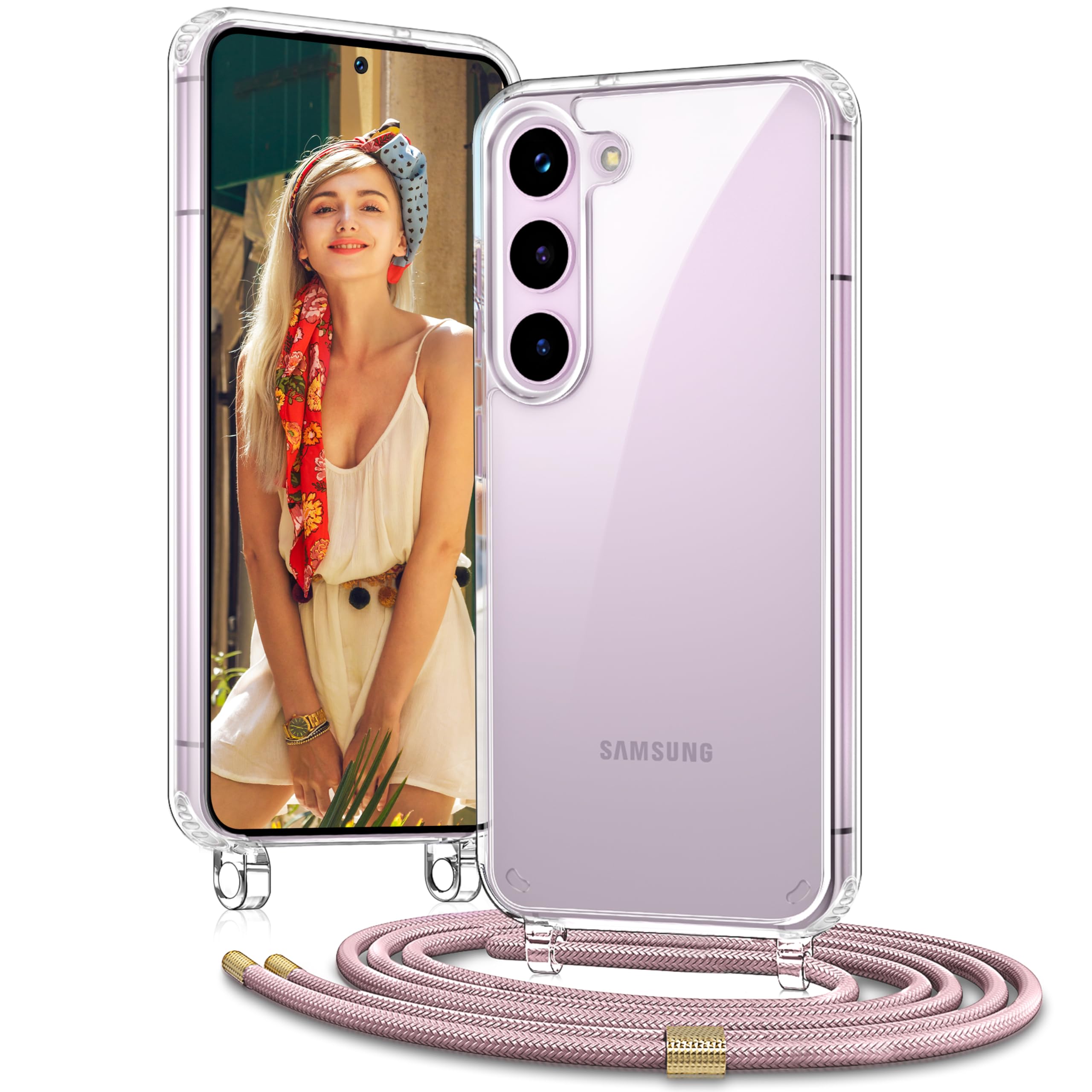Vaykwo Handykette für Samsung Galaxy S25 5G Hülle mit Band, Beige | Necklace Handyhülle, Transparente Case zum Umhängen, Verstellbar und Abnehmbar