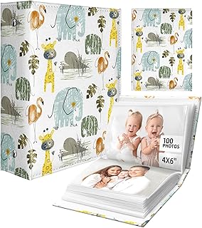 Slohif Photo Album for kids 4x6 Pictures Leather Small Baby Memory Book Keepsake for My First Family 100 Pockets Personalized Photobook for Boys Girls Toddler Travel Birthday Anniversary Animals