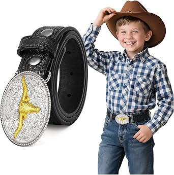 BELTROAD Kid Western Belt for Boys Girls Toddlers Cowboy Leather Belts | 1.1" Embossed Genuine leather Kids Cowboy Belt for Boy with Removable Buckle Western Belts for Jeans Party Rodeo Gifts