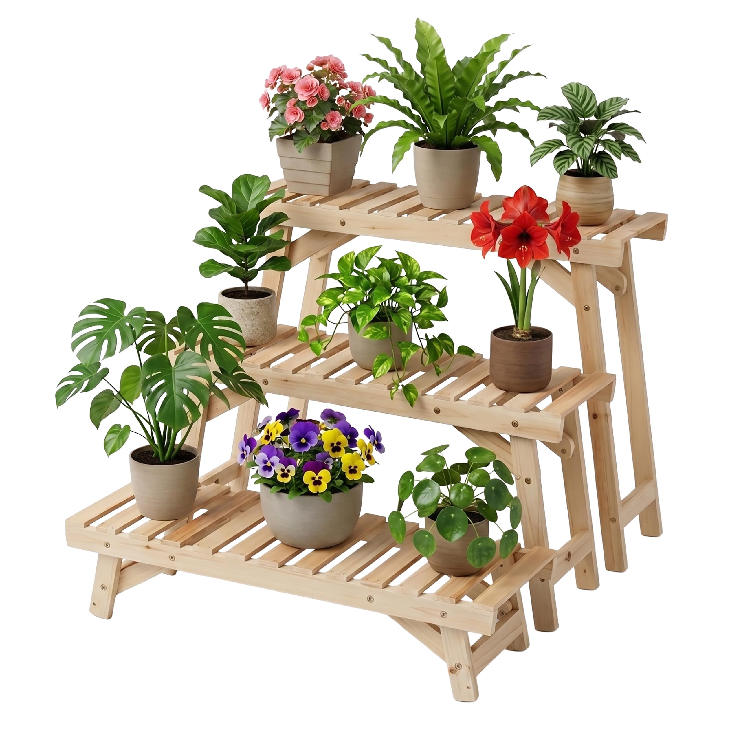 Relaxdays Blumenständer, 3-tlg. Set, Höhe: 19,5/33 /49 cm, natur