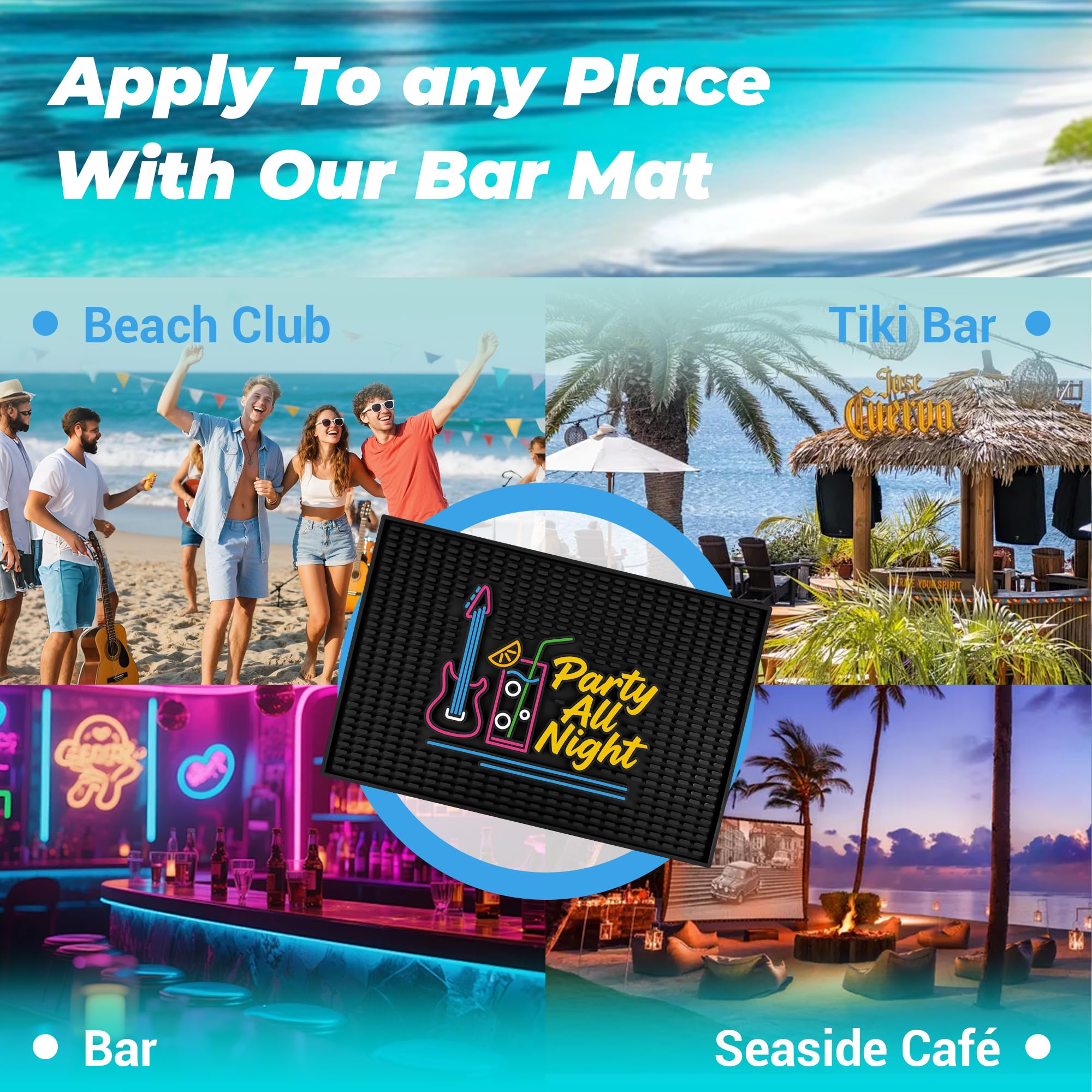 ZJWZLG Neon Tiki 18"x12" Rubber Bar Mat, Non-Slip Spill Mat, Black — Amazon image 6