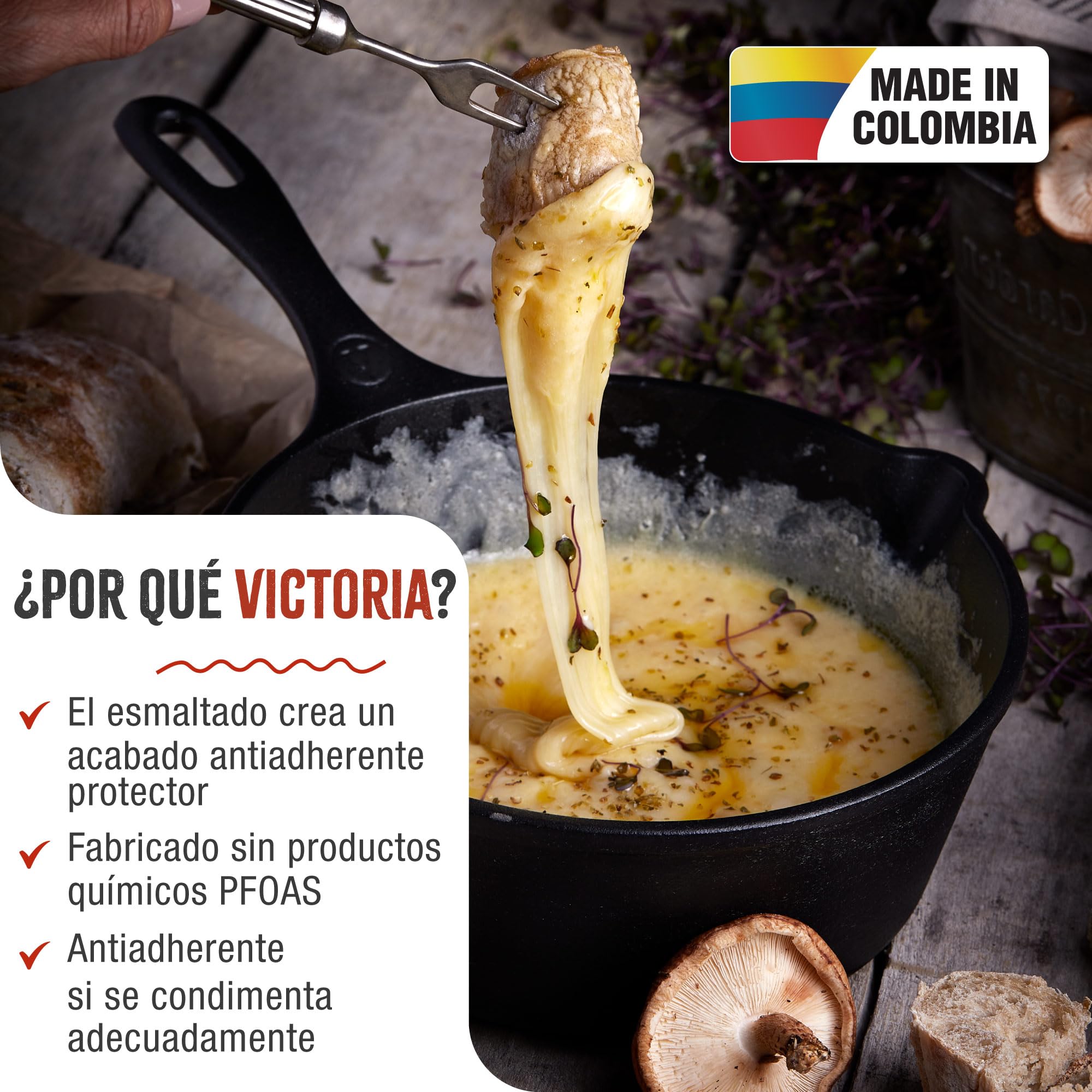 VICTORIA Sartén Honda Hierro Fundido Esmaltado Inducción 20cm, Apta para Fuego, Barbacoa, Horno, Vitrocerámica, Gas, Cast Iron Skillet, Libre de Tóxicos sin PTFE ni PFOA