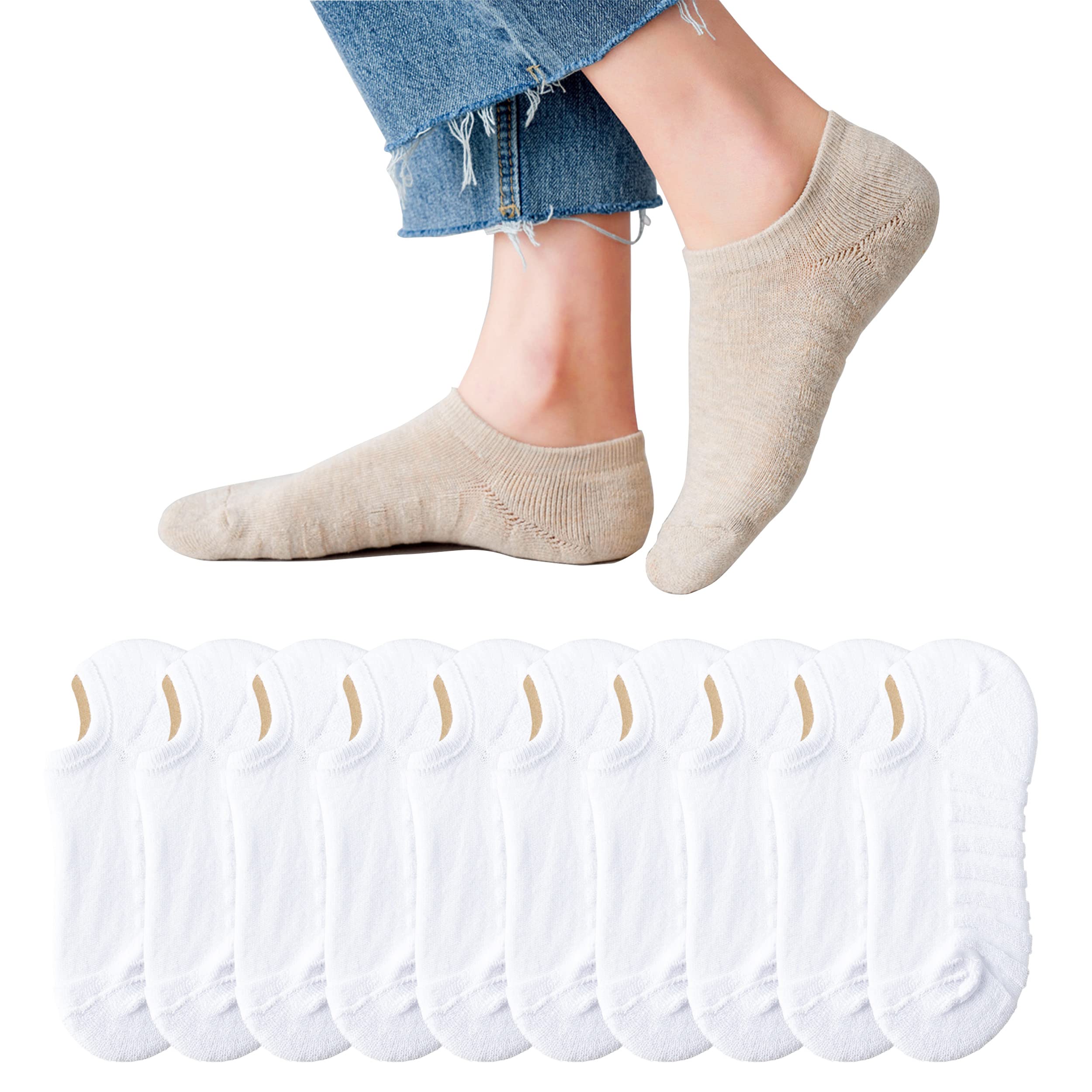 No Show Lot de 5 à 10 paires de chaussettes de sport basses pour femme, 10 paires blanc (39-46)