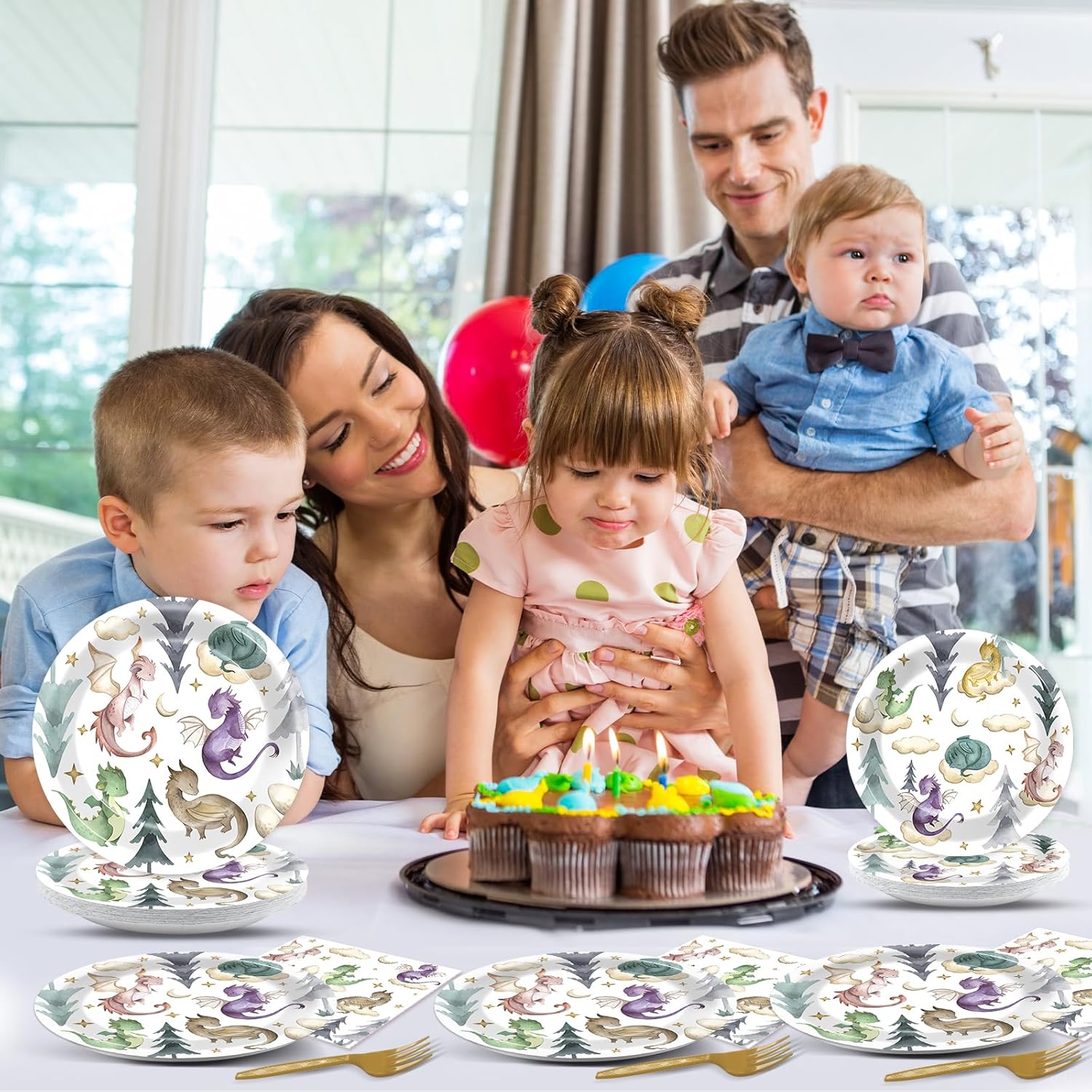 96 Pieces Dragons Party Plates Watercolor Dragons Theme Party Decorations Magical Dino Paper Plates and Napkins Fantasy Dino Disposable Dessert Tableware Set Baby Shower Supplies 24 Guests